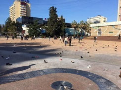  В Сочи на площади Флага люди приклеили к плитке сотни пар обуви 