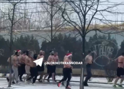 Группа полуобнажённых мужчин устроила пробежку в мороз в Краснодаре