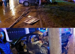 В Краснодаре иномарка «встретилась» с дорожным знаком, деревом и бетонным столбом