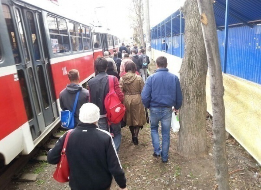 В Краснодаре водитель трамвая заставил пассажиров пройтись пешком 