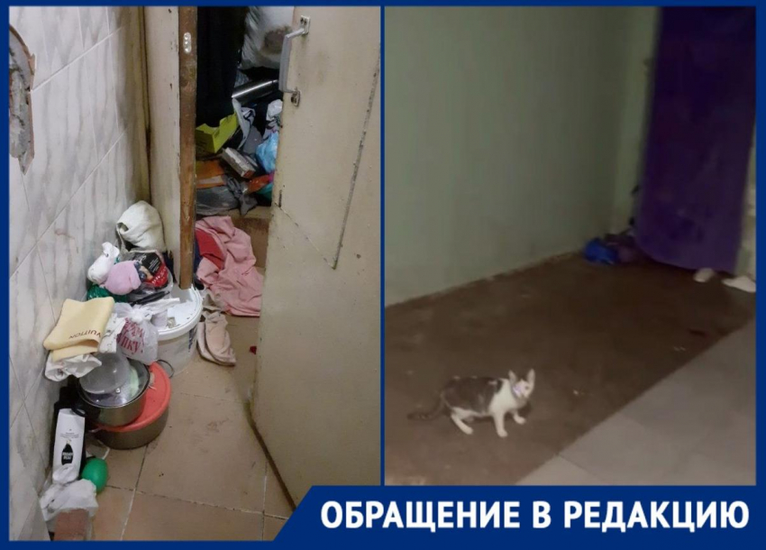 «Как-то стали шевелиться»: УК убрала часть хлама из утопающего в мусоре коридора в многоэтажке Краснодара