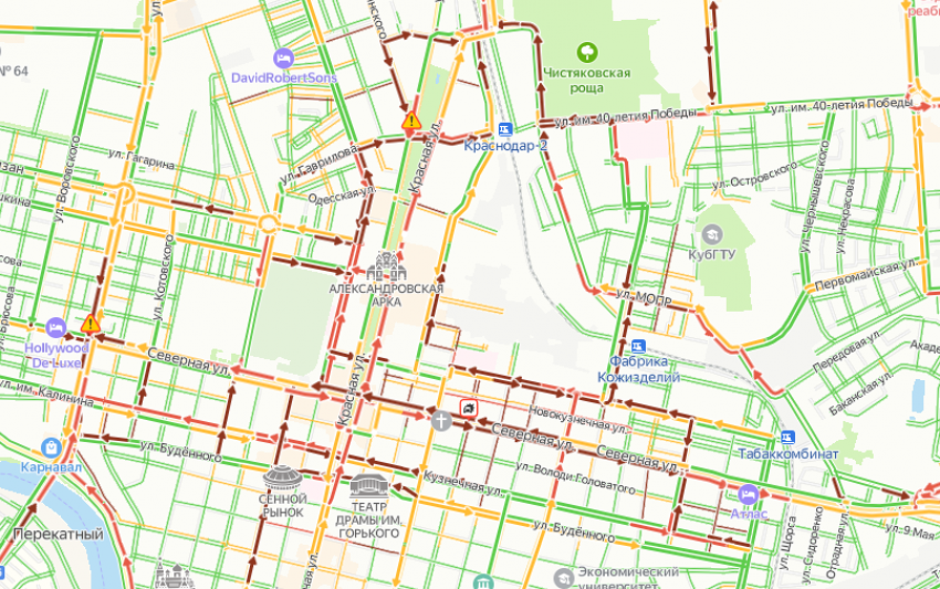 В Краснодаре 3 марта образовались многокилометровые пробки