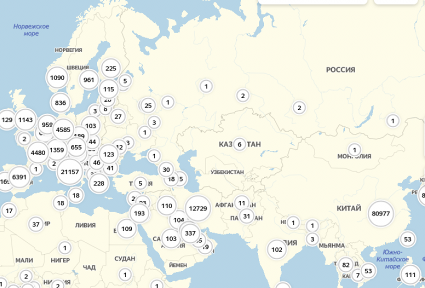 Краснодар попал в новую онлайн-карту «Яндекса» с очагами коронавируса