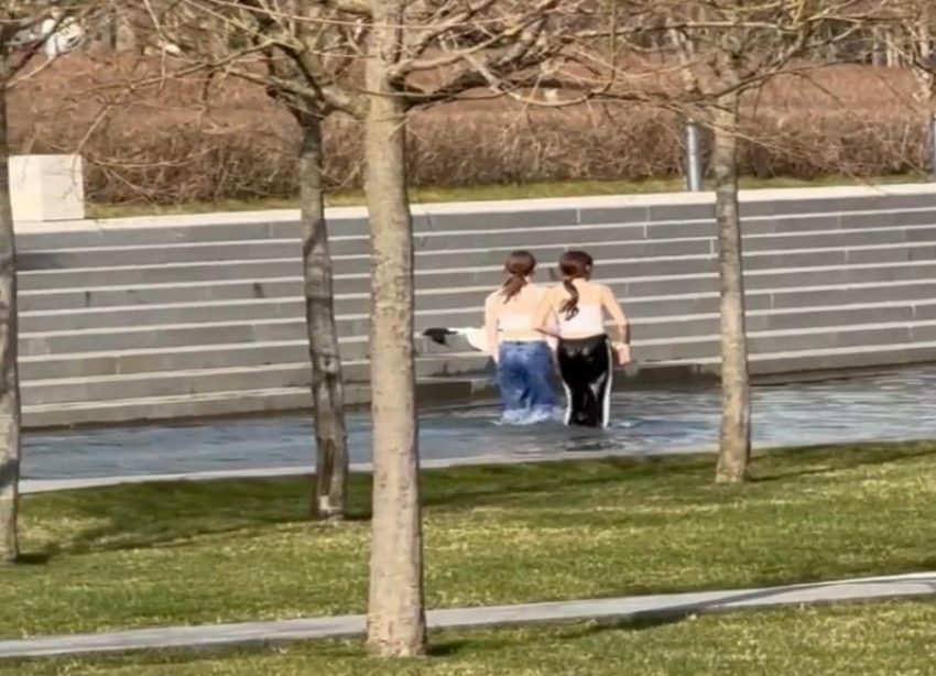 Дети устроили заплыв в фонтанах парка Галицкого