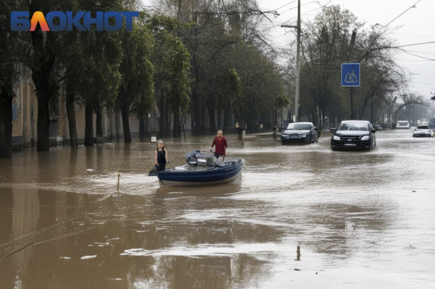 Люди на лодках по пояс в воде: нейросеть показала Краснодар во время «шторма века»