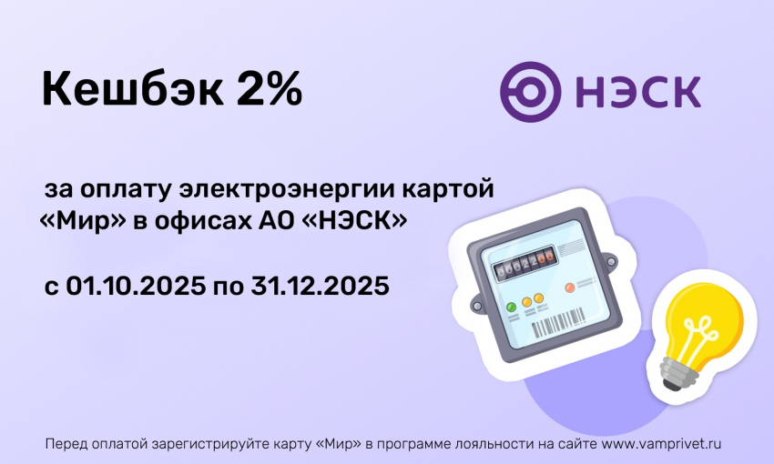 Оплата электроэнергии в АО «НЭСК» по карте «Мир» с выгодой