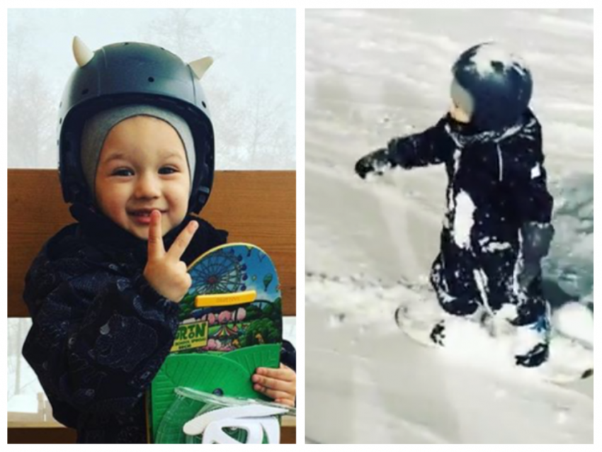  Умилительный трехлетний сноубордист и его сексуальная мама взорвали соцсети Кубани