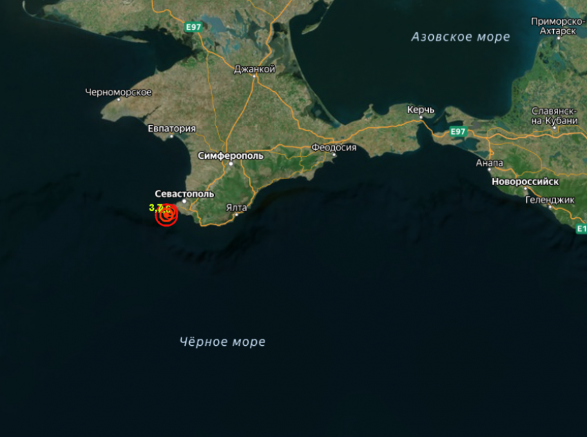 В Чёрном море около Крыма произошло землетрясение магнитудой 3,7