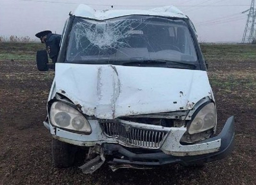 На Кубани бесправный водитель ГАЗели с пассажирами из-за тумана протаранил фонарный столб