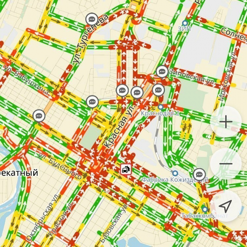 «Город встал»: После закрытия улицы Тургенева в Краснодаре образовались пробки в 9 баллов