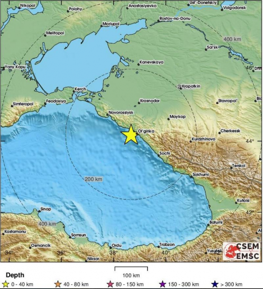 В Туапсе ощутили землетрясение магнитудой 3,9